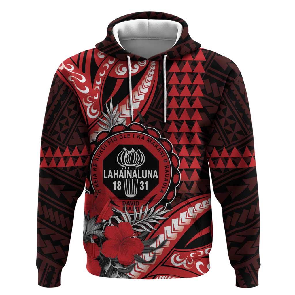 Personalized Hawaii Lahainaluna High School Zip Hoodie Tribal Tattoo With Hibiscus Flowers LT05 Pullover Hoodie Red - Polynesian Pride
