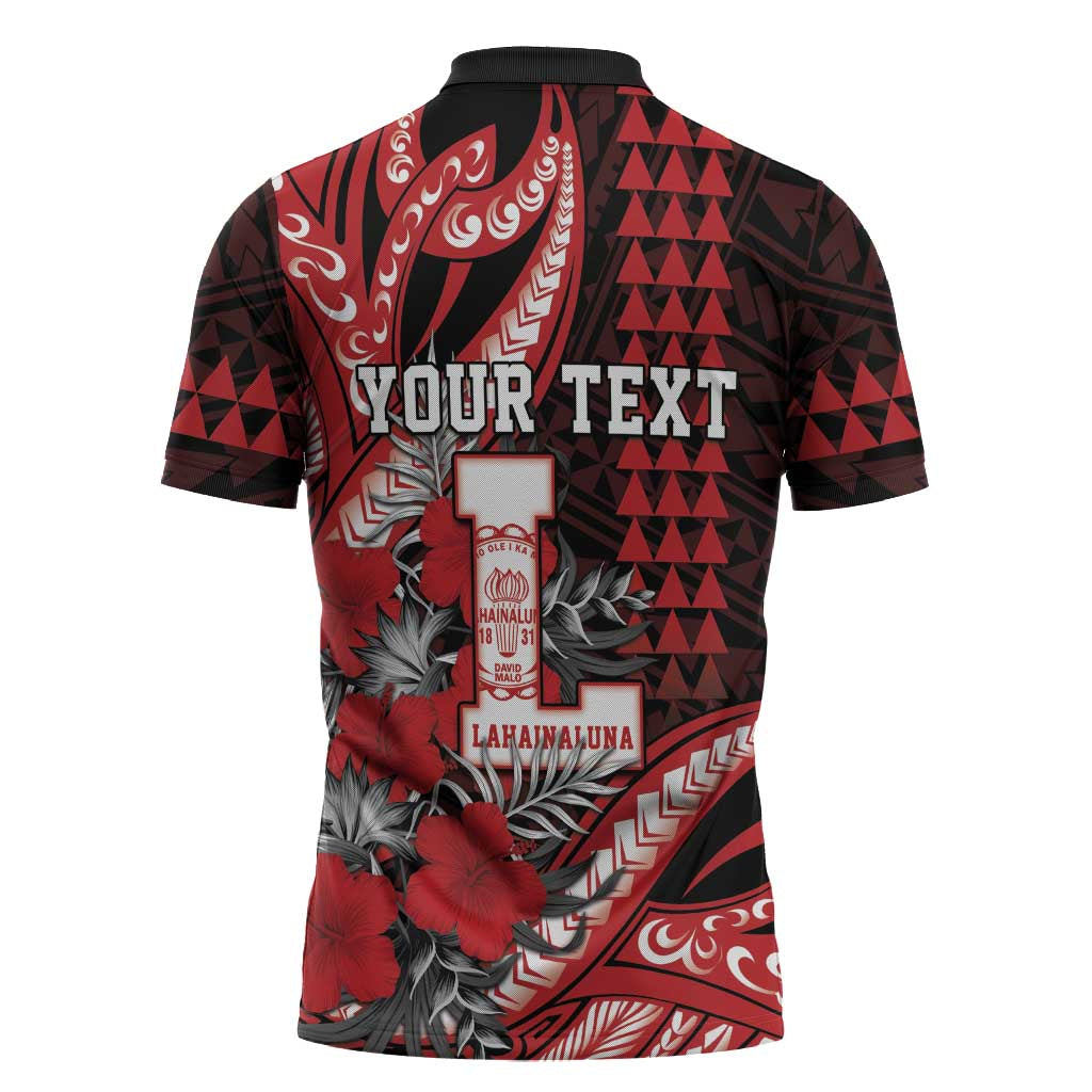 Personalized Hawaii Lahainaluna High School Zipper Polo Shirt Tribal Tattoo With Hibiscus Flowers LT05 - Polynesian Pride