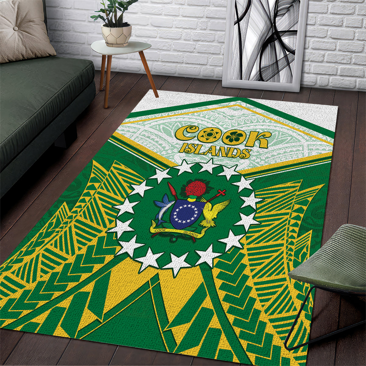 Cook Islands Ra o te Ui Ariki Area Rug Polynesian Pattern LT05 Green - Polynesian Pride