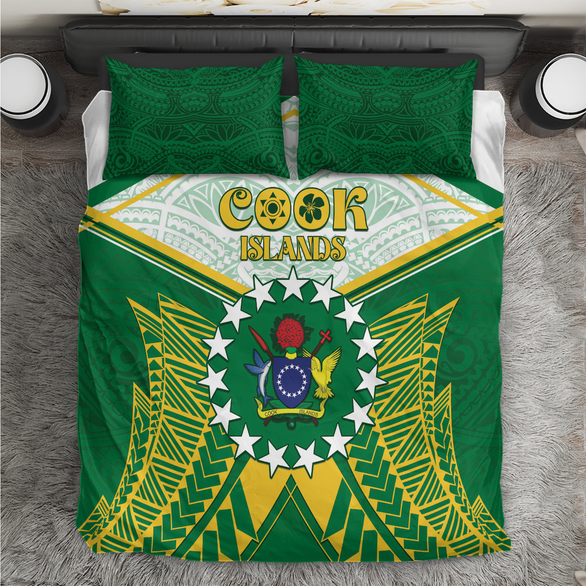 Cook Islands Ra o te Ui Ariki Bedding Set Polynesian Pattern LT05 Green - Polynesian Pride