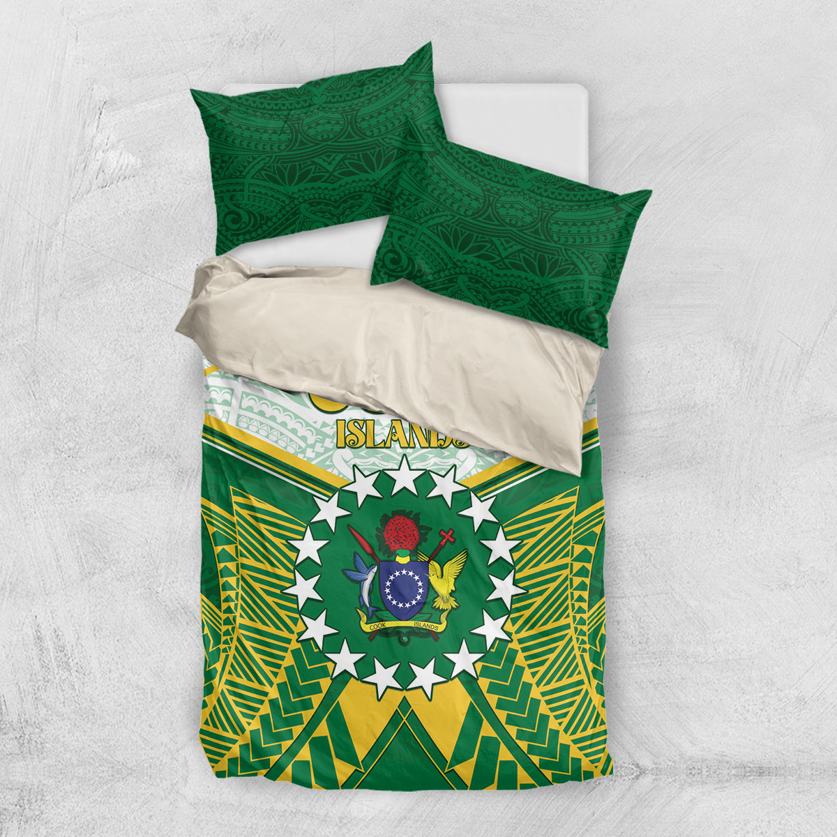 Cook Islands Ra o te Ui Ariki Bedding Set Polynesian Pattern LT05 US Twin 172cm x 218cm Green - Polynesian Pride