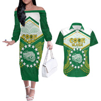 Personalised Cook Islands Ra o te Ui Ariki Couples Matching Off The Shoulder Long Sleeve Dress and Hawaiian Shirt Polynesian Pattern