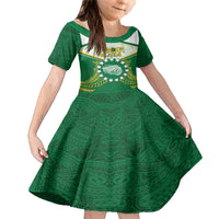 Personalised Cook Islands Ra o te Ui Ariki Family Matching Mermaid Dress and Hawaiian Shirt Polynesian Pattern LT05 Daughter's Dress Green - Polynesian Pride