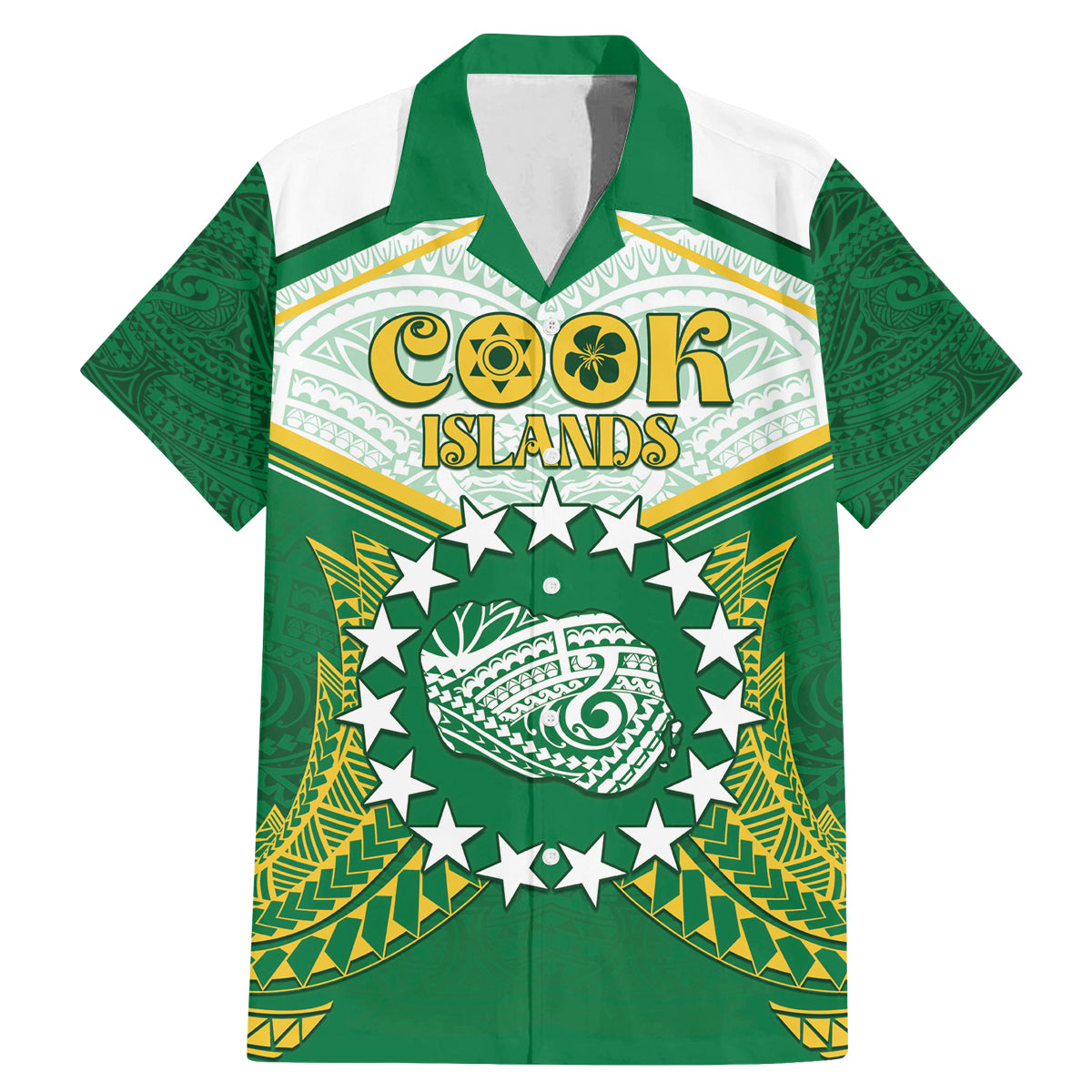 Personalised Cook Islands Ra o te Ui Ariki Family Matching Mermaid Dress and Hawaiian Shirt Polynesian Pattern LT05 Dad's Shirt - Short Sleeve Green - Polynesian Pride