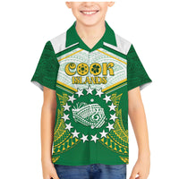 Personalised Cook Islands Ra o te Ui Ariki Family Matching Mermaid Dress and Hawaiian Shirt Polynesian Pattern LT05 Son's Shirt Green - Polynesian Pride
