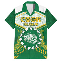 Personalised Cook Islands Ra o te Ui Ariki Family Matching Off Shoulder Maxi Dress and Hawaiian Shirt Polynesian Pattern LT05 Dad's Shirt - Short Sleeve Green - Polynesian Pride