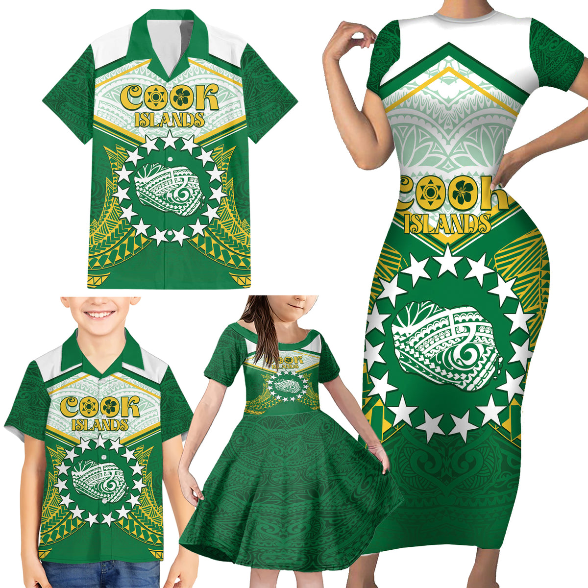 Personalised Cook Islands Ra o te Ui Ariki Family Matching Short Sleeve Bodycon Dress and Hawaiian Shirt Polynesian Pattern LT05 - Polynesian Pride