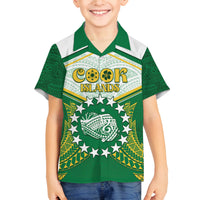 Personalised Cook Islands Ra o te Ui Ariki Family Matching Summer Maxi Dress and Hawaiian Shirt Polynesian Pattern LT05 Son's Shirt Green - Polynesian Pride