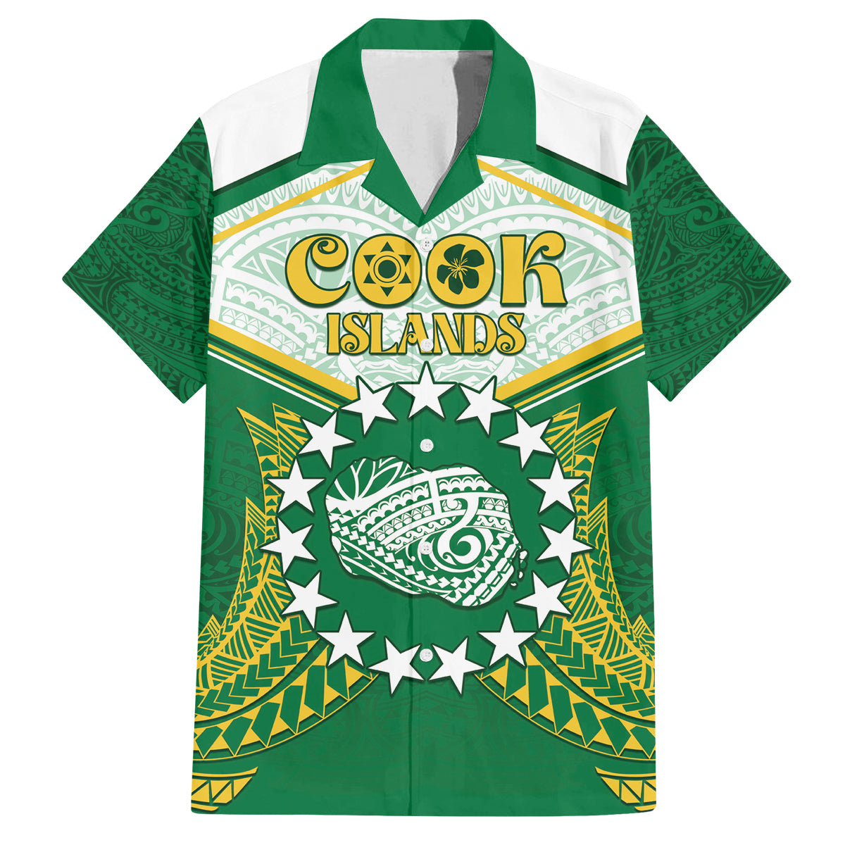 Personalised Cook Islands Ra o te Ui Ariki Family Matching Tank Maxi Dress and Hawaiian Shirt Polynesian Pattern LT05 Dad's Shirt - Short Sleeve Green - Polynesian Pride