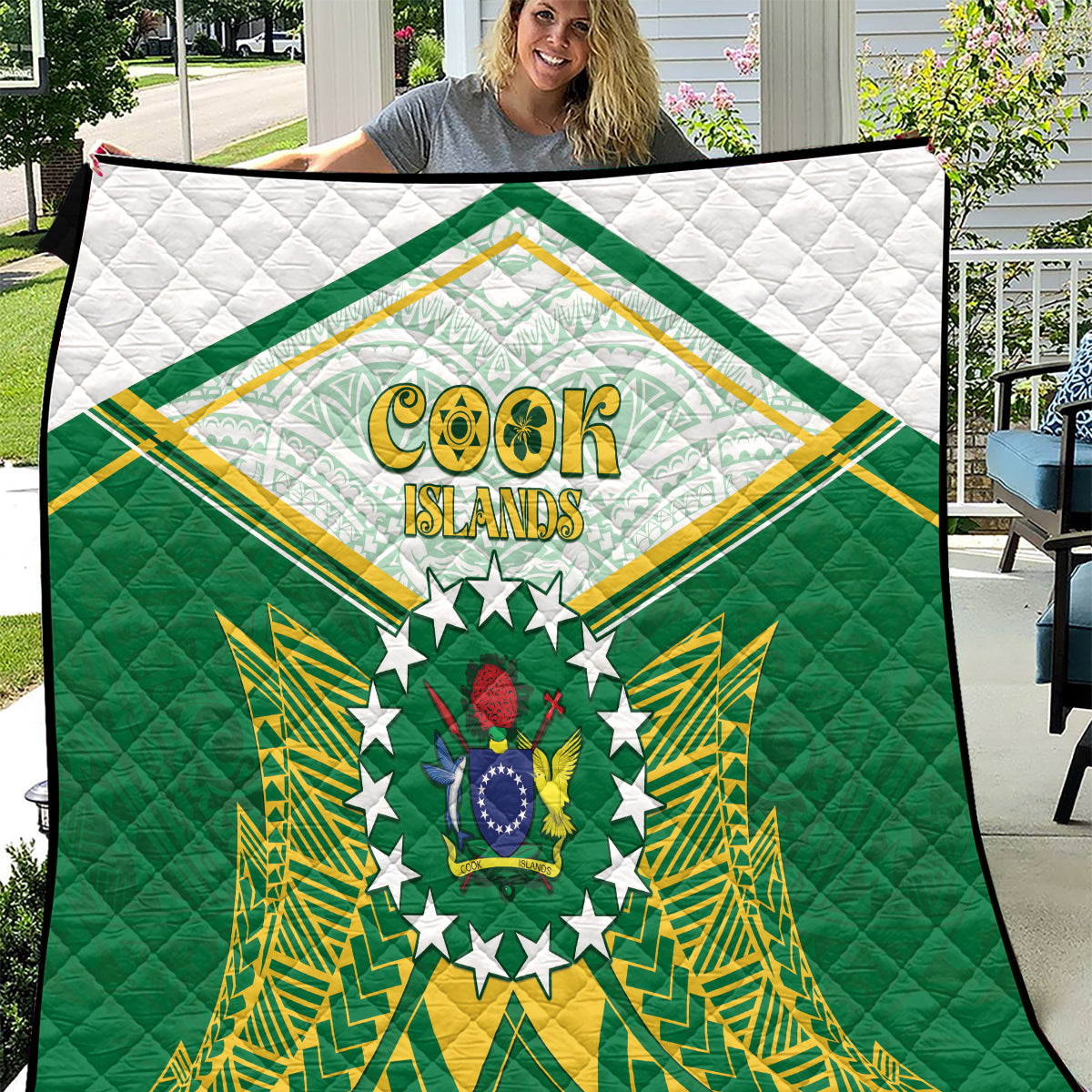 Cook Islands Ra o te Ui Ariki Quilt Polynesian Pattern LT05 Green - Polynesian Pride