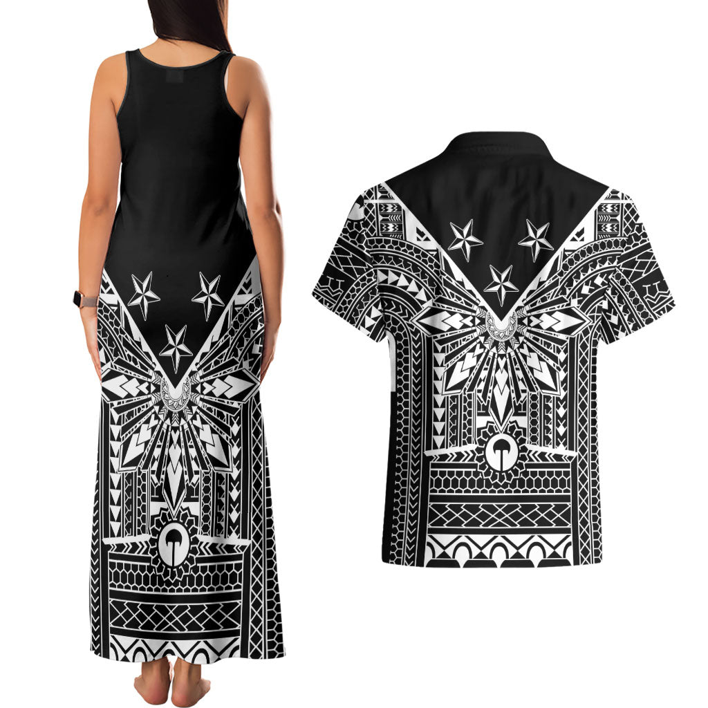 Black Philippines Sun Star Couples Matching Tank Maxi Dress and Hawaiian Shirt Igorot Tribal Inspiration LT05 - Polynesian Pride