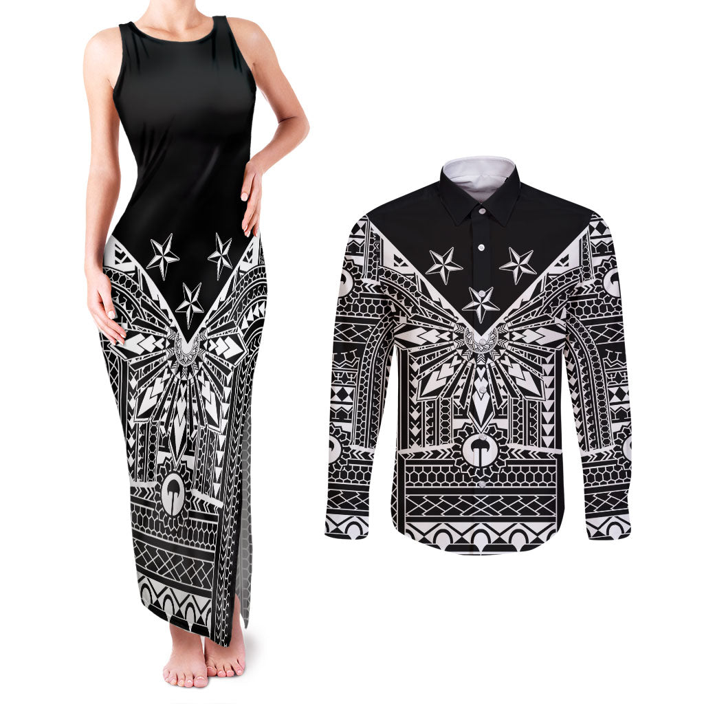 Black Philippines Sun Star Couples Matching Tank Maxi Dress and Long Sleeve Button Shirt Igorot Tribal Inspiration