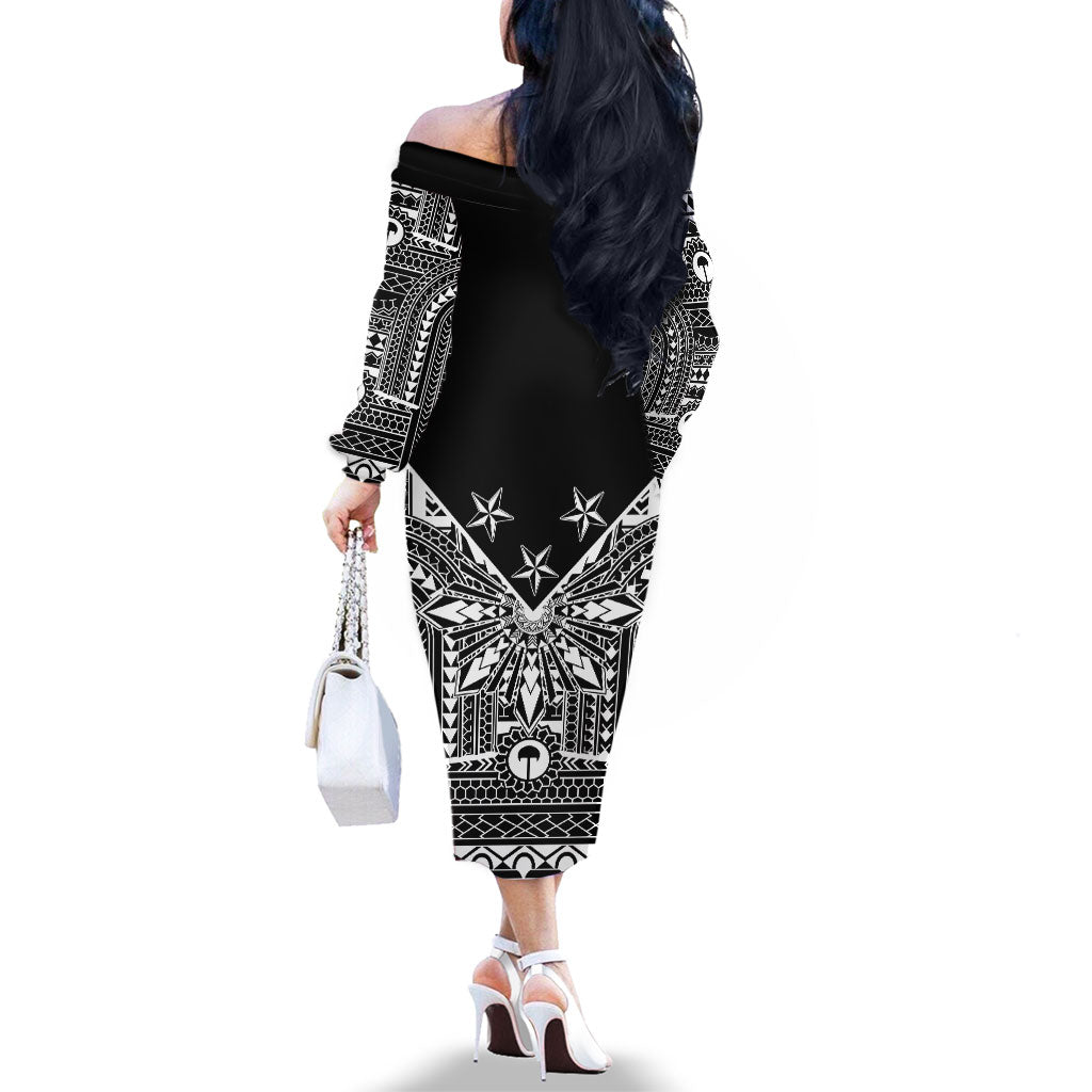 Black Philippines Sun Star Family Matching Off The Shoulder Long Sleeve Dress and Hawaiian Shirt Igorot Tribal Inspiration LT05 - Polynesian Pride