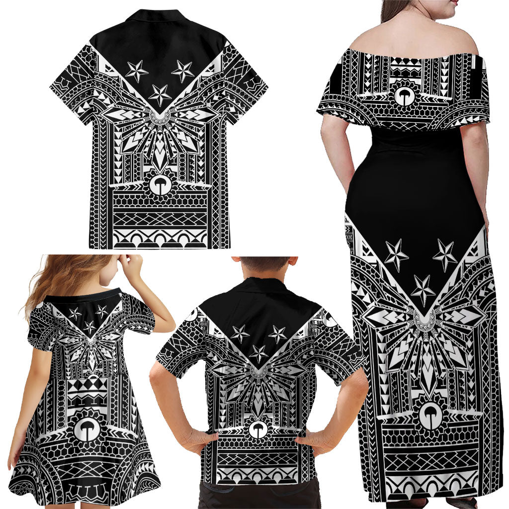 Black Philippines Sun Star Family Matching Off Shoulder Maxi Dress and Hawaiian Shirt Igorot Tribal Inspiration LT05 - Polynesian Pride
