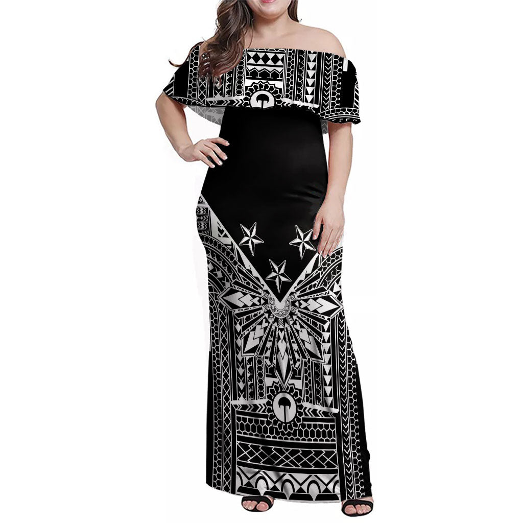 Black Philippines Sun Star Family Matching Off Shoulder Maxi Dress and Hawaiian Shirt Igorot Tribal Inspiration LT05 Mom's Dress Black - Polynesian Pride