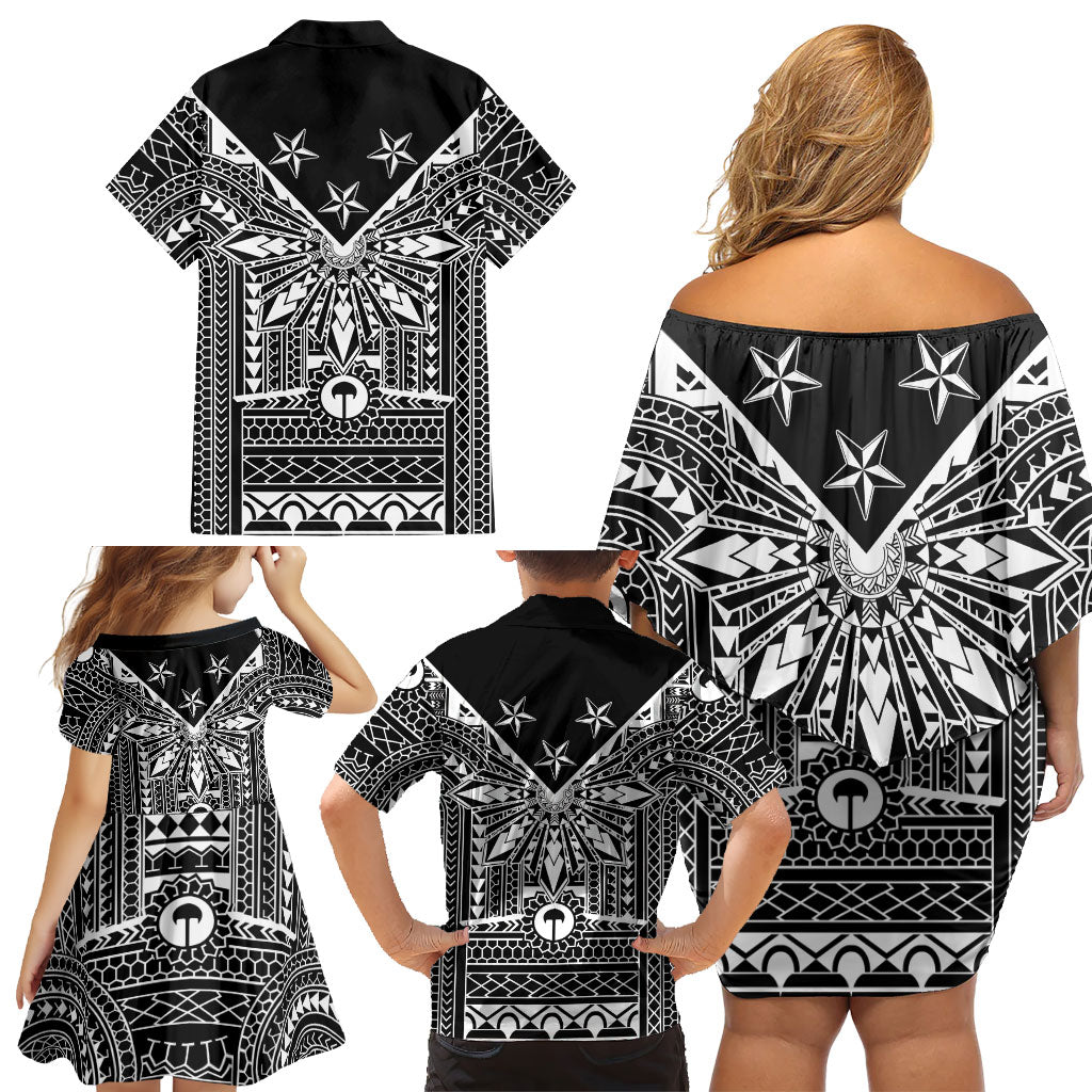 Black Philippines Sun Star Family Matching Off Shoulder Short Dress and Hawaiian Shirt Igorot Tribal Inspiration LT05 - Polynesian Pride