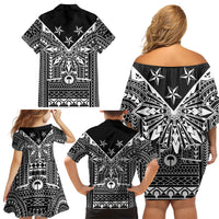 Black Philippines Sun Star Family Matching Off Shoulder Short Dress and Hawaiian Shirt Igorot Tribal Inspiration LT05 - Polynesian Pride