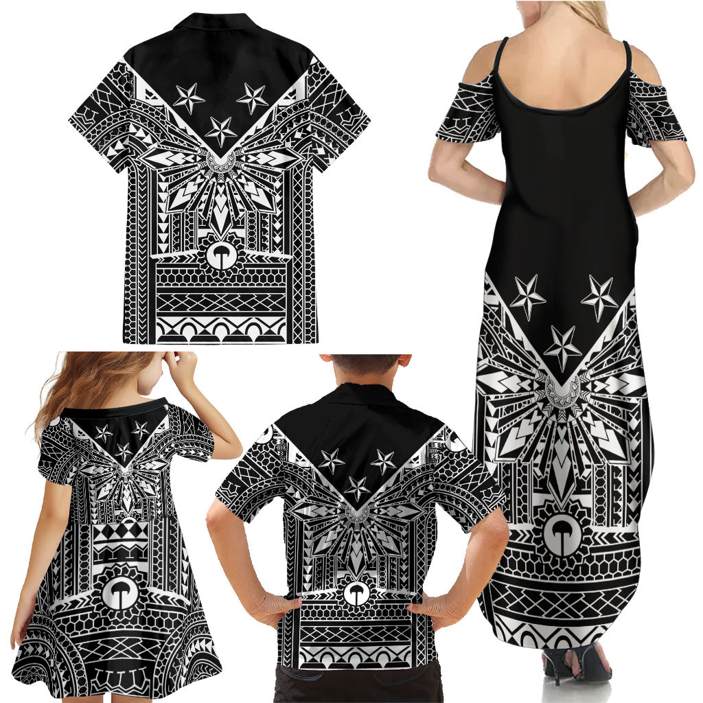 Black Philippines Sun Star Family Matching Summer Maxi Dress and Hawaiian Shirt Igorot Tribal Inspiration LT05 - Polynesian Pride