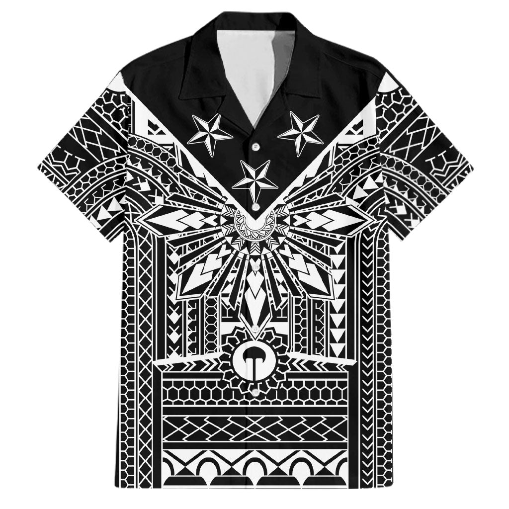 Black Philippines Sun Star Family Matching Summer Maxi Dress and Hawaiian Shirt Igorot Tribal Inspiration LT05 Dad's Shirt - Short Sleeve Black - Polynesian Pride
