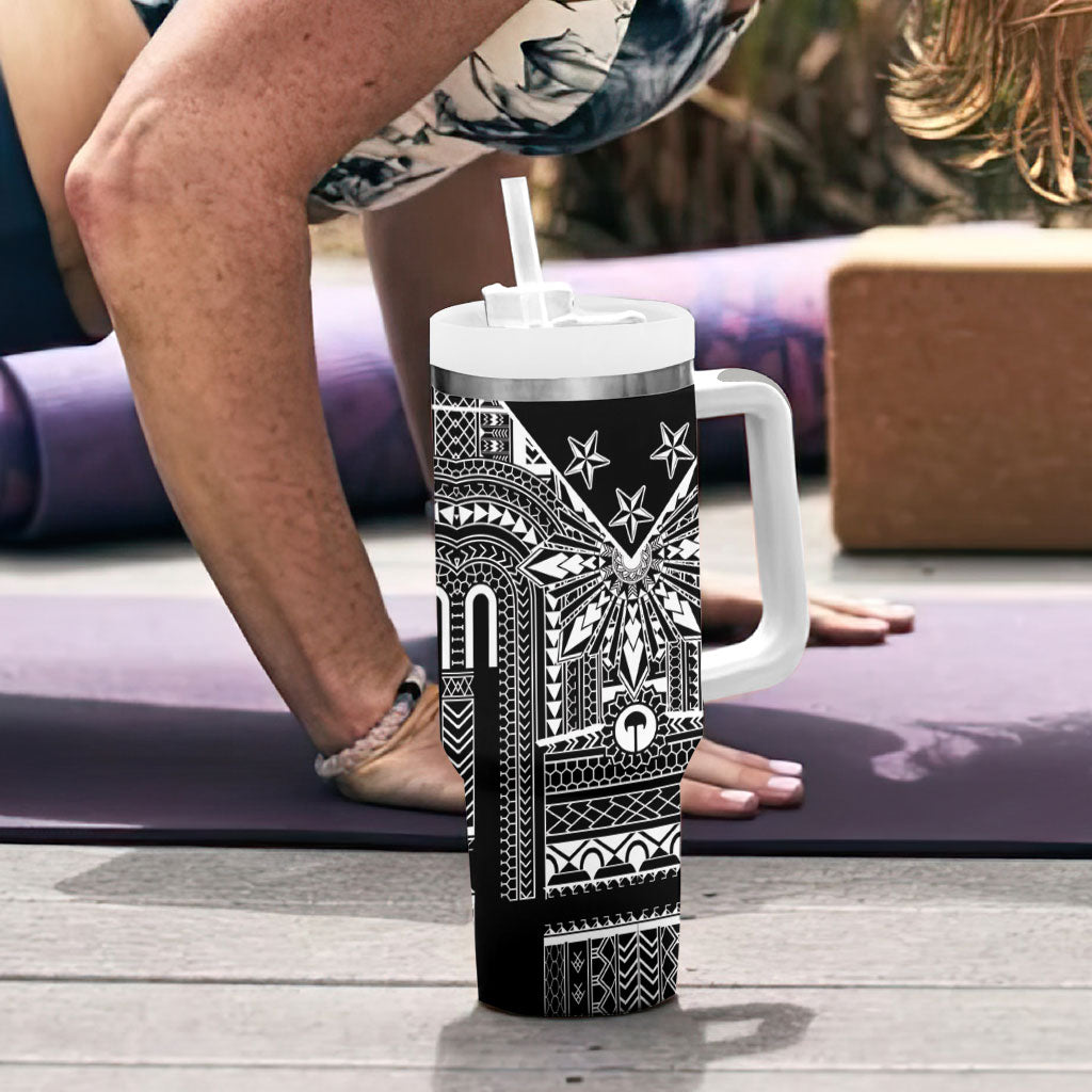 Black Philippines Sun Star Tumbler With Handle Igorot Tribal Inspiration