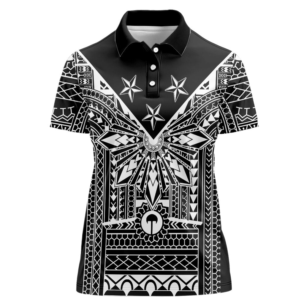 Black Philippines Sun Star Women Polo Shirt Igorot Tribal Inspiration