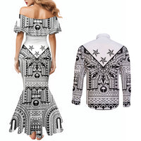 White Philippines Sun Star Couples Matching Mermaid Dress and Long Sleeve Button Shirt Igorot Tribal Inspiration LT05 - Polynesian Pride