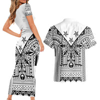 White Philippines Sun Star Couples Matching Short Sleeve Bodycon Dress and Hawaiian Shirt Igorot Tribal Inspiration LT05 - Polynesian Pride