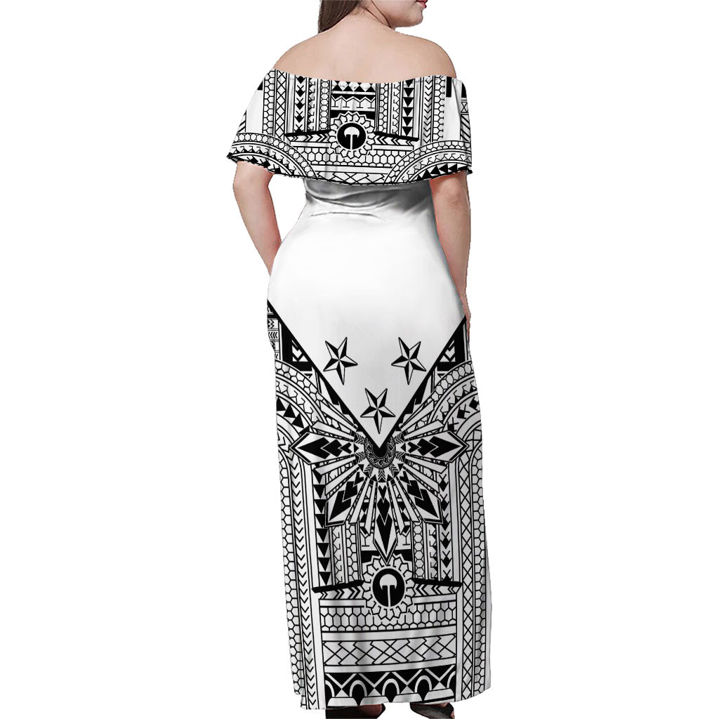 White Philippines Sun Star Family Matching Off Shoulder Maxi Dress and Hawaiian Shirt Igorot Tribal Inspiration LT05 - Polynesian Pride