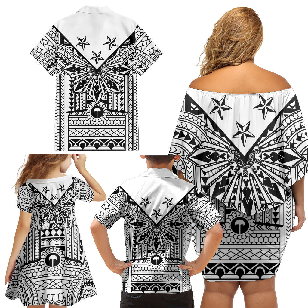 White Philippines Sun Star Family Matching Off Shoulder Short Dress and Hawaiian Shirt Igorot Tribal Inspiration LT05 - Polynesian Pride