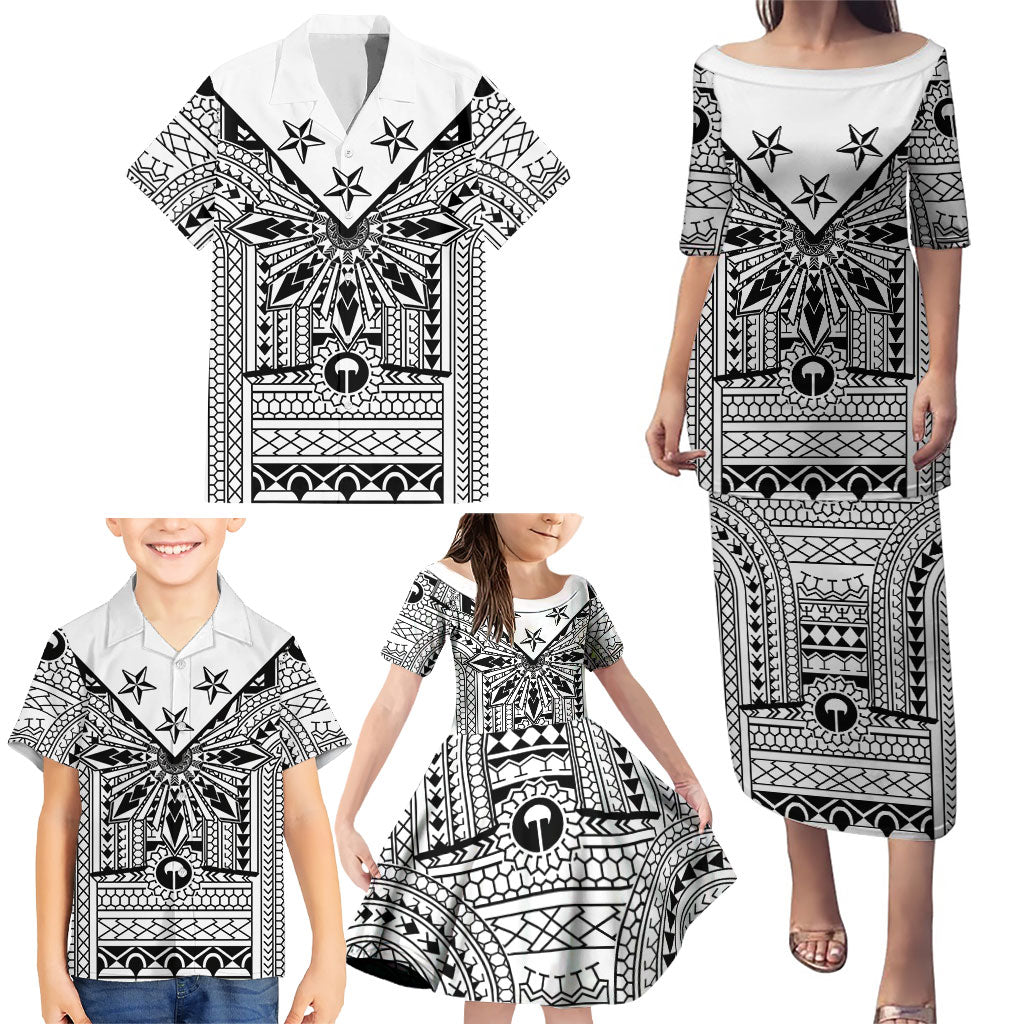 White Philippines Sun Star Family Matching Puletasi and Hawaiian Shirt Igorot Tribal Inspiration LT05 - Polynesian Pride