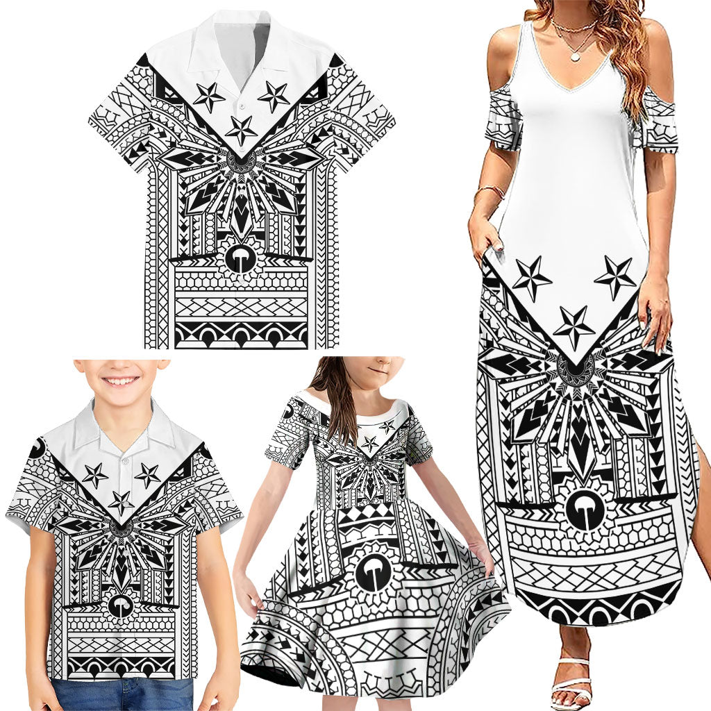 White Philippines Sun Star Family Matching Summer Maxi Dress and Hawaiian Shirt Igorot Tribal Inspiration LT05 - Polynesian Pride