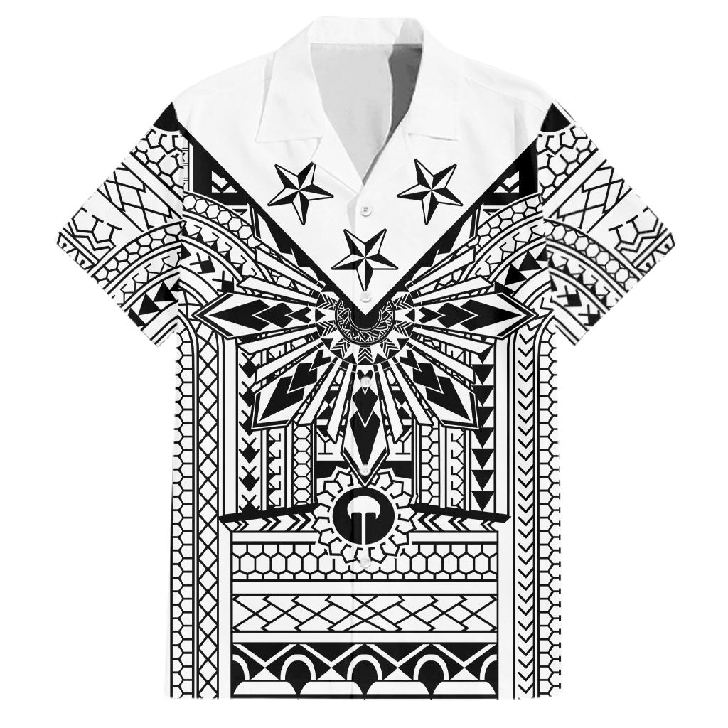 White Philippines Sun Star Family Matching Summer Maxi Dress and Hawaiian Shirt Igorot Tribal Inspiration LT05 Dad's Shirt - Short Sleeve White - Polynesian Pride