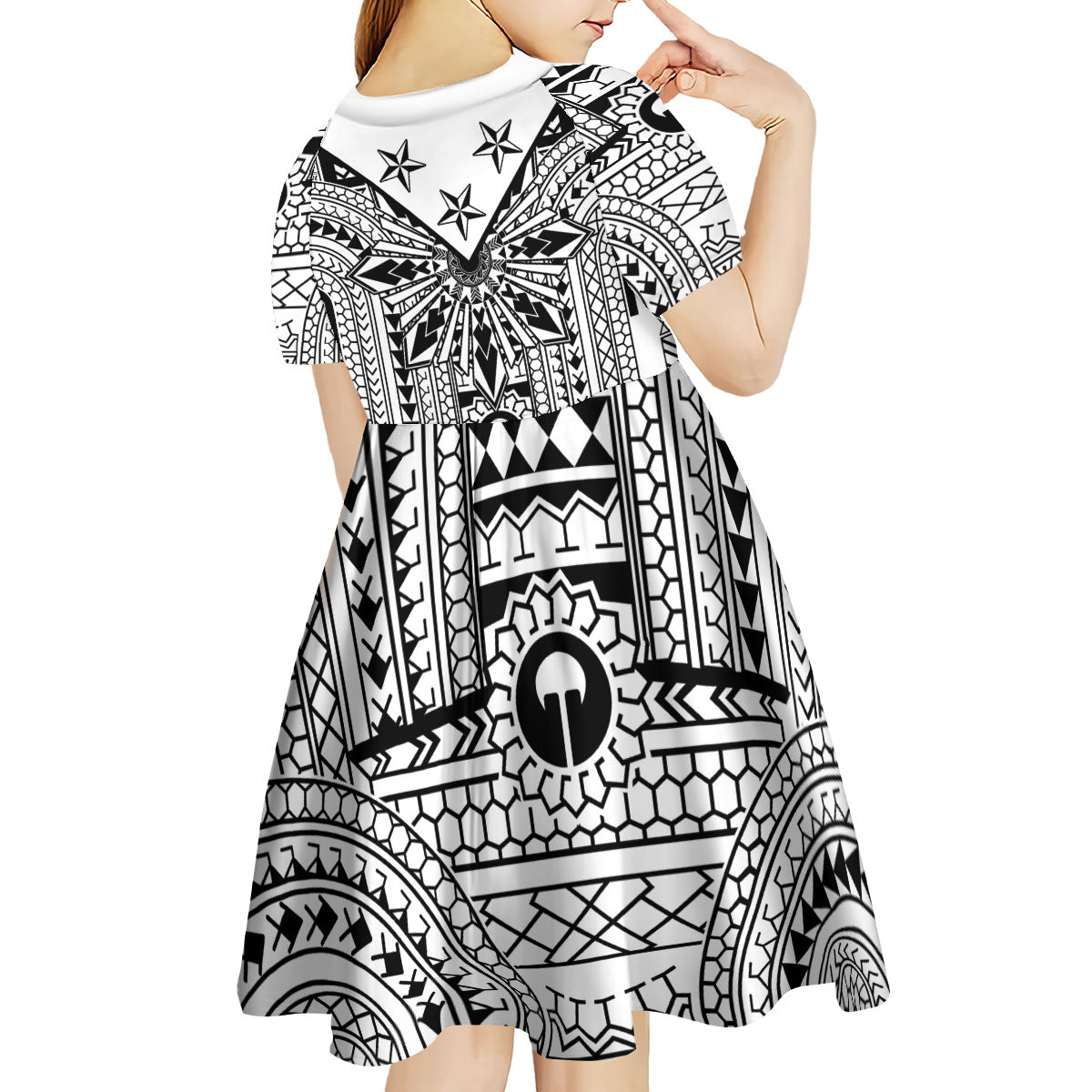 White Philippines Sun Star Kid Short Sleeve Dress Igorot Tribal Inspiration