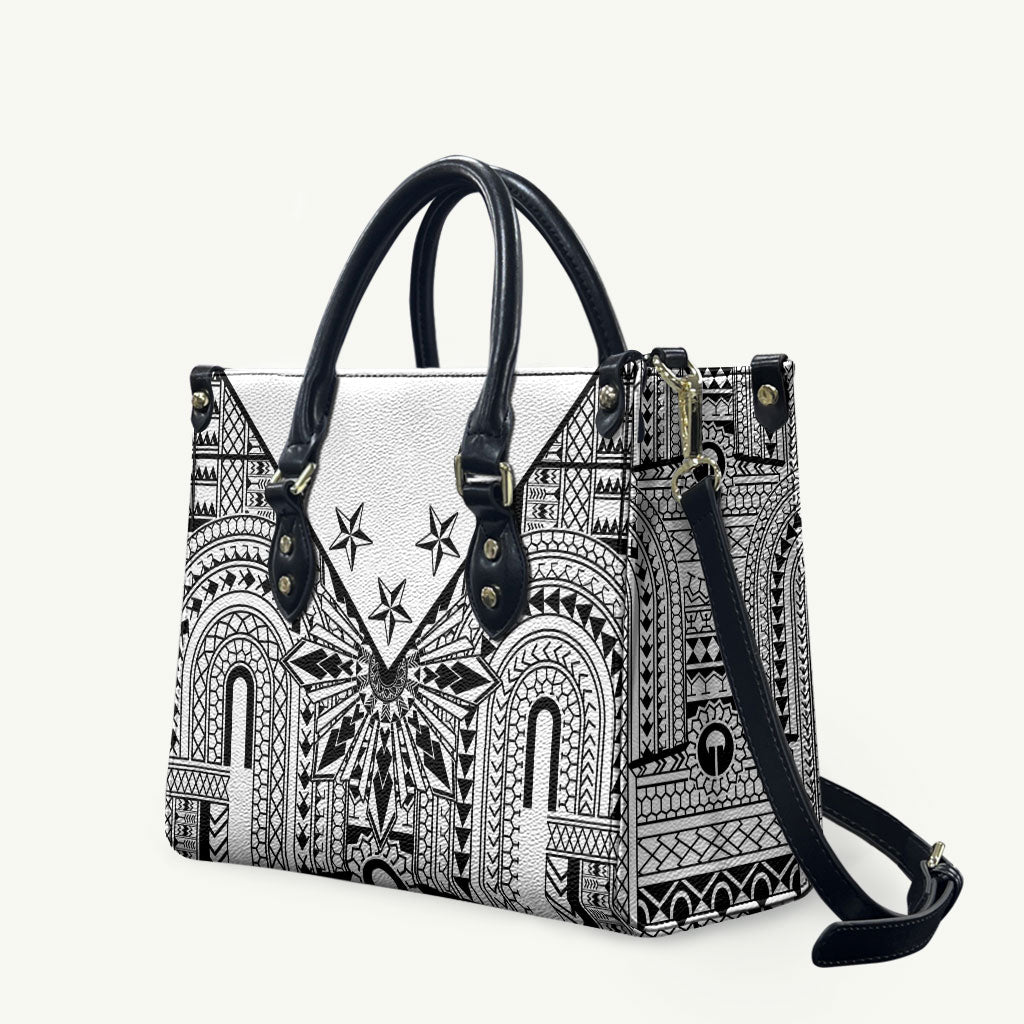 White Philippines Sun Star Leather Bag Igorot Tribal Inspiration