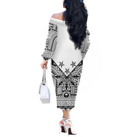 White Philippines Sun Star Off The Shoulder Long Sleeve Dress Igorot Tribal Inspiration