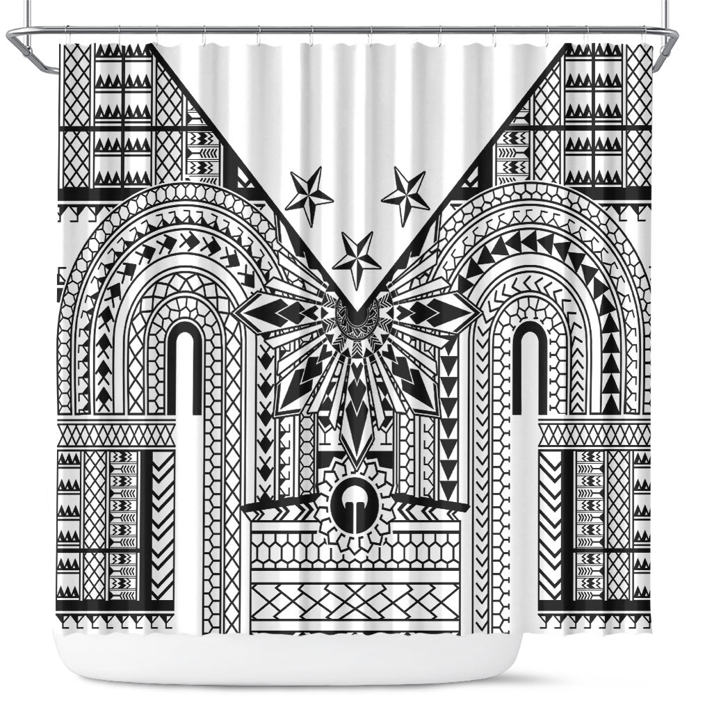 White Philippines Sun Star Shower Curtain Igorot Tribal Inspiration