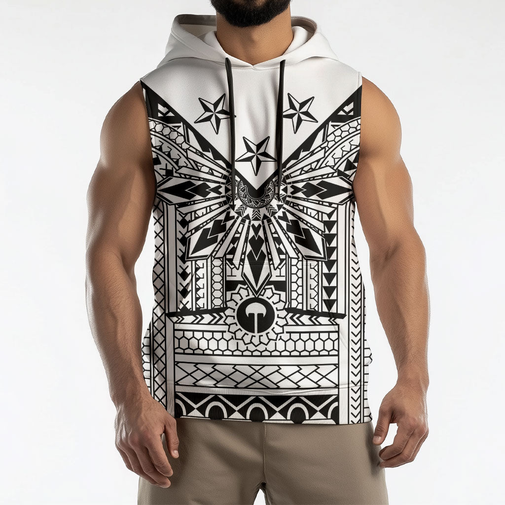 White Philippines Sun Star Sleeveless Hoodie Igorot Tribal Inspiration