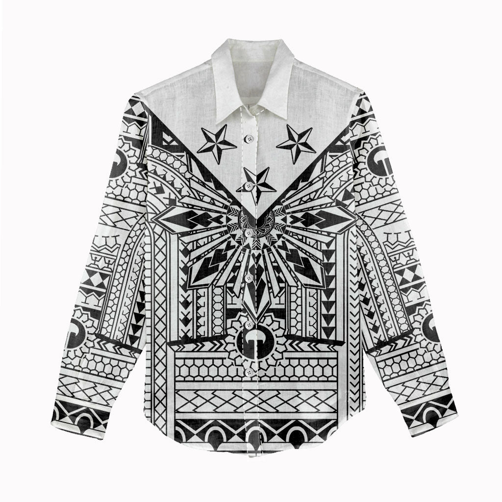 White Philippines Sun Star Women Casual Shirt Igorot Tribal Inspiration