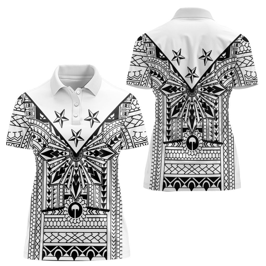 White Philippines Sun Star Women Polo Shirt Igorot Tribal Inspiration