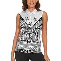 White Philippines Sun Star Women Sleeveless Polo Shirt Igorot Tribal Inspiration