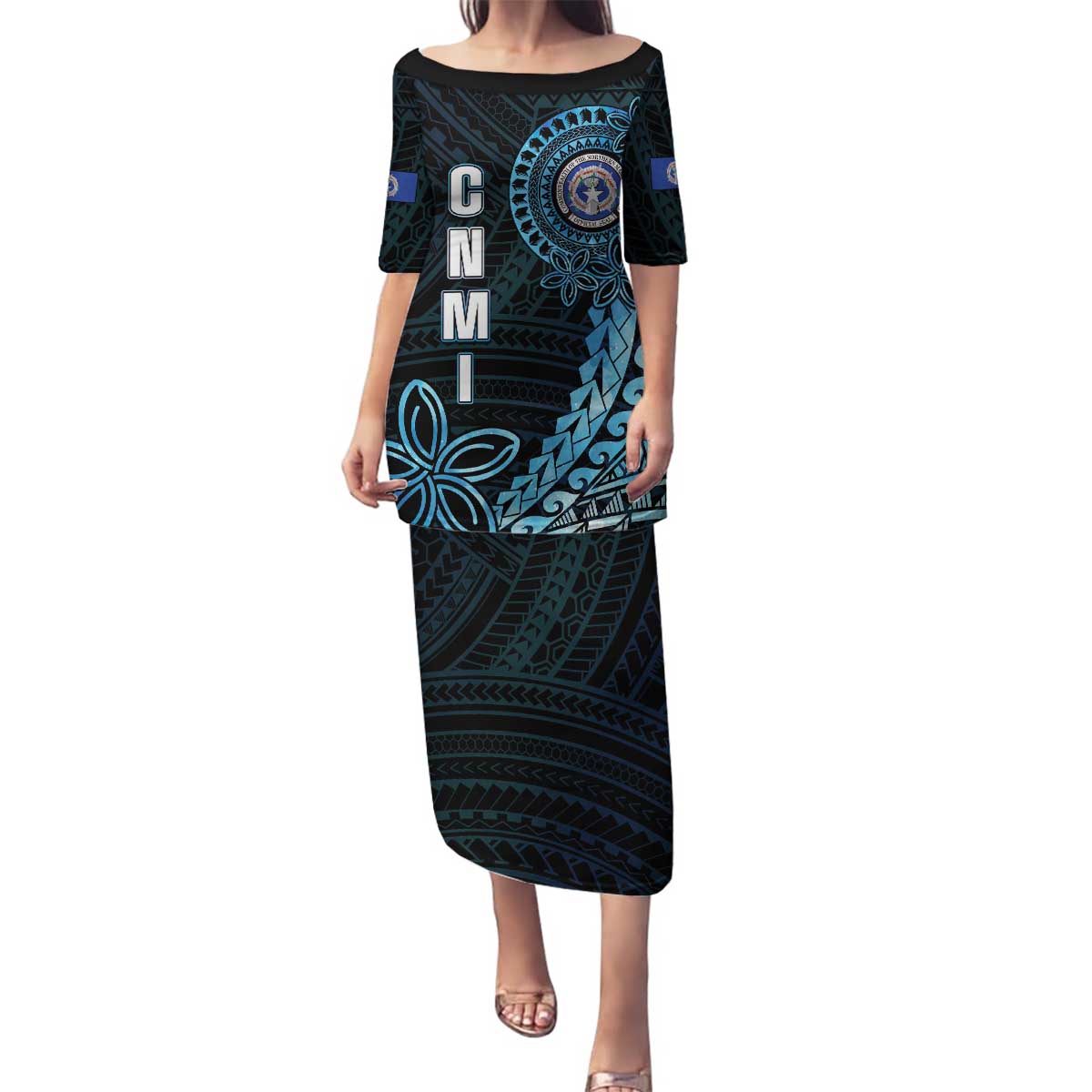 Personalized Northern Mariana Islands 78th Liberation Day Family Matching Puletasi and Hawaiian Shirt LT05 Mom's Dress Blue - Polynesian Pride