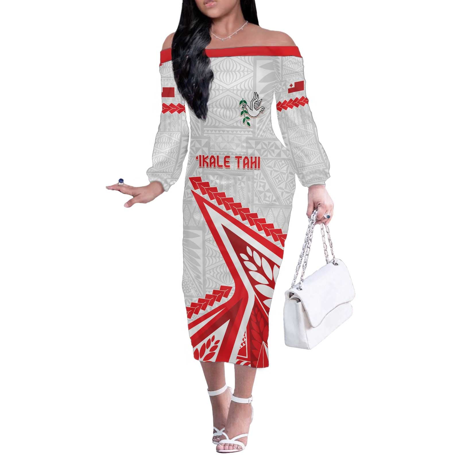 Custom Tonga Rugby 2024 Pacific Off The Shoulder Long Sleeve Dress Go Ikale Tahi