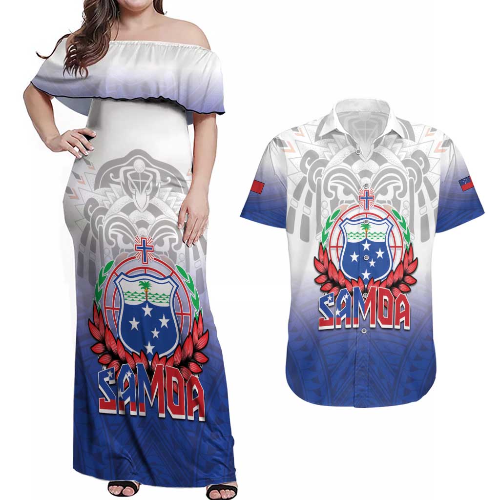 Custom Samoa Rugby 2024 Pacific Couples Matching Off Shoulder Maxi Dress and Hawaiian Shirt Go Manu Samoa