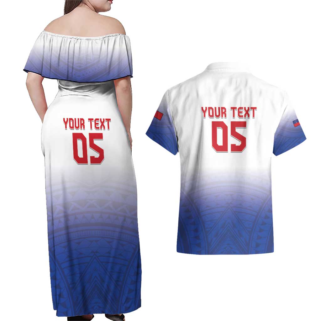 Custom Samoa Rugby 2024 Pacific Couples Matching Off Shoulder Maxi Dress and Hawaiian Shirt Go Manu Samoa