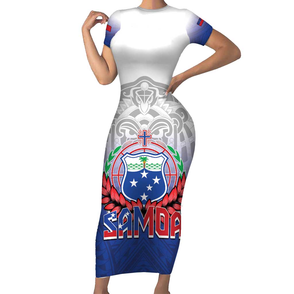 Custom Samoa Rugby 2024 Pacific Short Sleeve Bodycon Dress Go Manu Samoa LT05 Long Dress Blue - Polynesian Pride