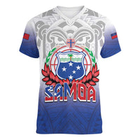 Custom Samoa Rugby 2024 Pacific Women V-Neck T-Shirt Go Manu Samoa LT05 Female Blue - Polynesian Pride
