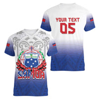 Custom Samoa Rugby 2024 Pacific Women V-Neck T-Shirt Go Manu Samoa LT05 - Polynesian Pride