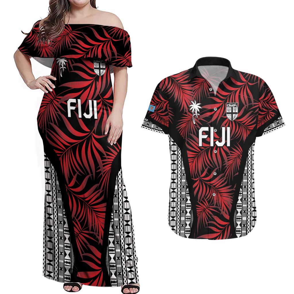 Custom Flying Fijians Rugby 2024 Pacific Couples Matching Off Shoulder Maxi Dress and Hawaiian Shirt Go Fiji