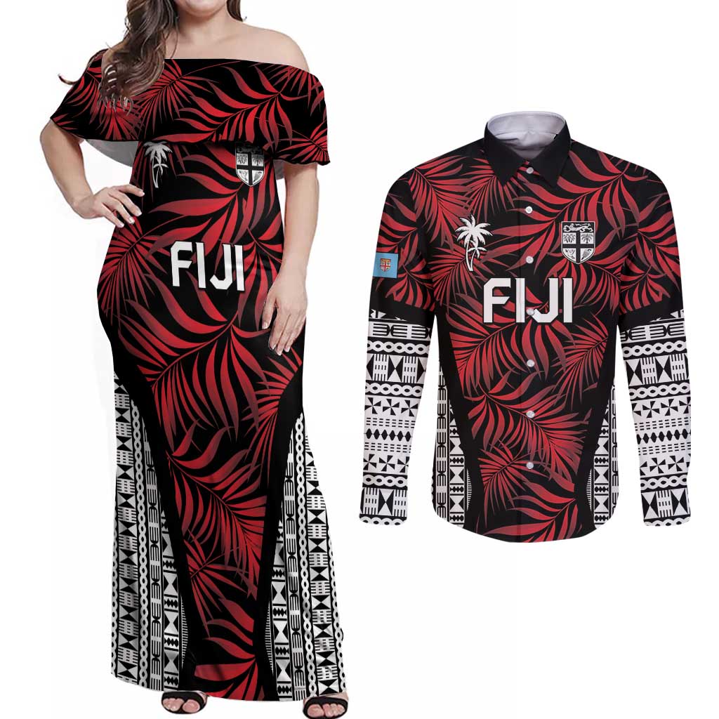 Custom Flying Fijians Rugby 2024 Pacific Couples Matching Off Shoulder Maxi Dress and Long Sleeve Button Shirt Go Fiji