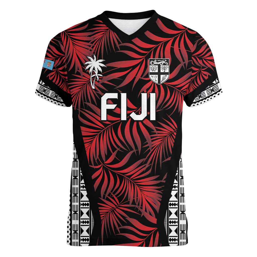 Custom Flying Fijians Rugby 2024 Pacific Women V-Neck T-Shirt Go Fiji